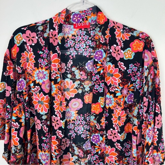 Josie Natori bright florals bohemian rayon kimono roble size: M - Picture 2 of 11